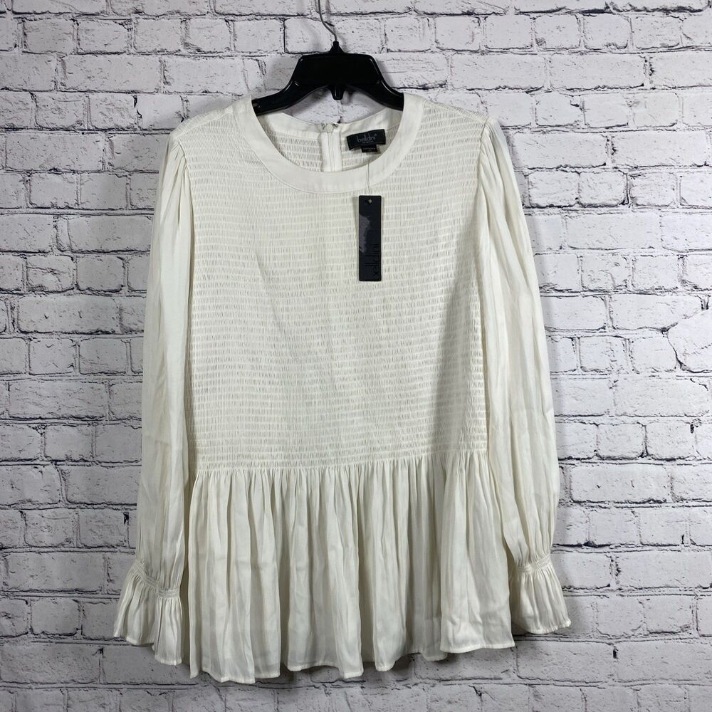 Chiffon Peplum Long-Sleeve Top - White